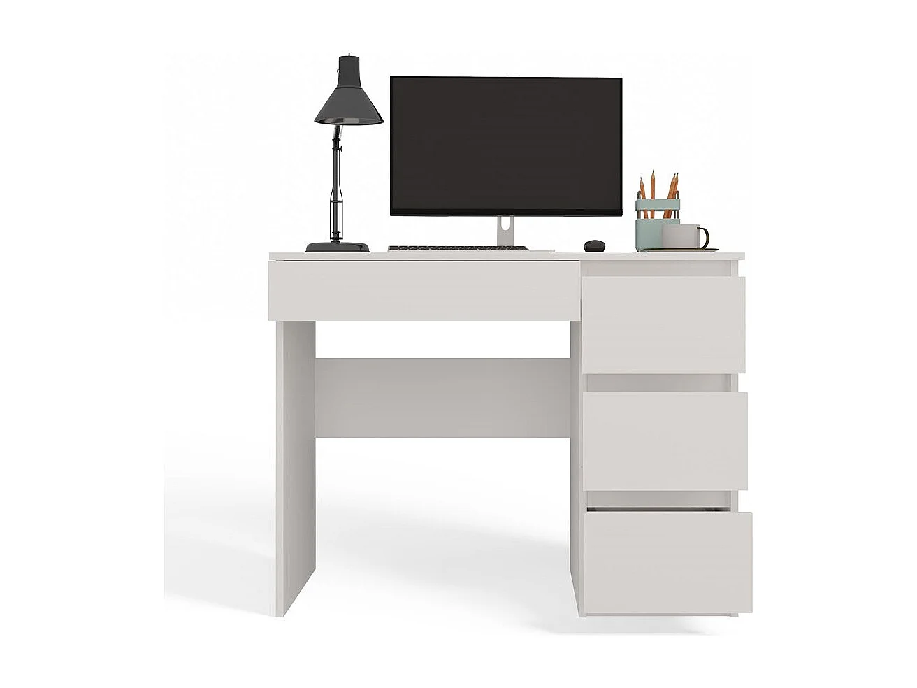 Escritorio Blanco 98x76x51 cm con Almacenaje Lado Derecho – 4 Cajones – Ideal para Oficina o Hogar - Diseño Compacto