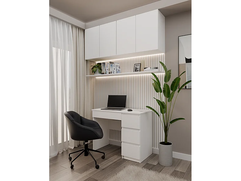 Escritorio Blanco 98x76x51 cm con Almacenaje Lado Derecho – 4 Cajones – Ideal para Oficina o Hogar - Diseño Compacto