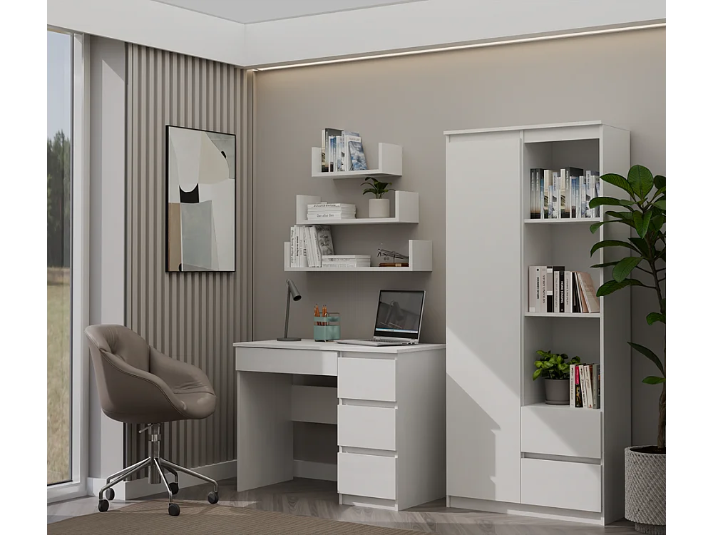 Escritorio Blanco 98x76x51 cm con Almacenaje Lado Derecho – 4 Cajones – Ideal para Oficina o Hogar - Diseño Compacto