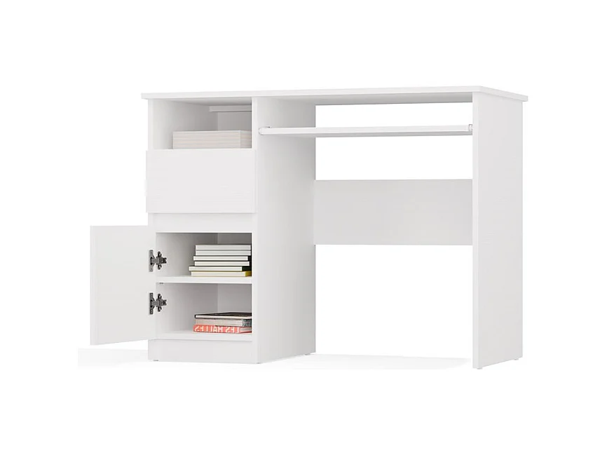 Escritorio para Ordenador Blanco 98,5x75,5x51 cm  – Almacenaje Lateral con Cajón y Puerta Lado Izquierdo – Estilo Minimalista