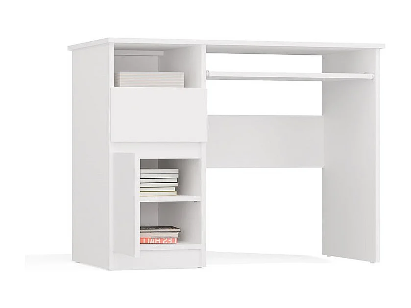 Escritorio para Ordenador Blanco 98,5x75,5x51 cm  – Almacenaje Lateral con Cajón y Puerta Lado Izquierdo – Estilo Minimalista