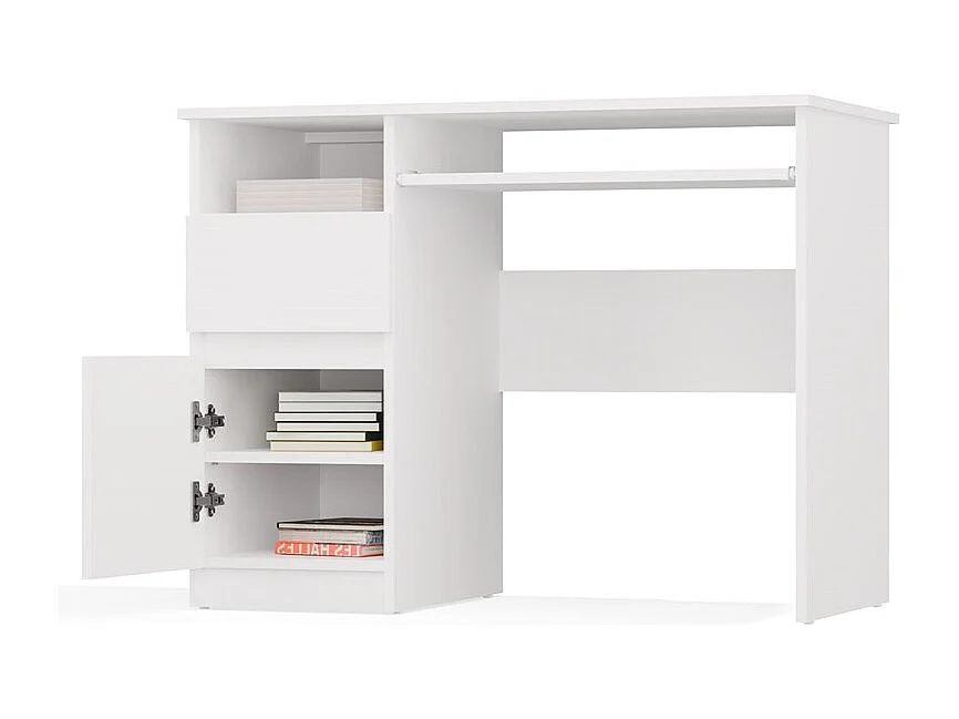 Escritorio para Ordenador Blanco 98,5x75,5x51 cm  – Almacenaje Lateral con Cajón y Puerta Lado Izquierdo – Estilo Minimalista