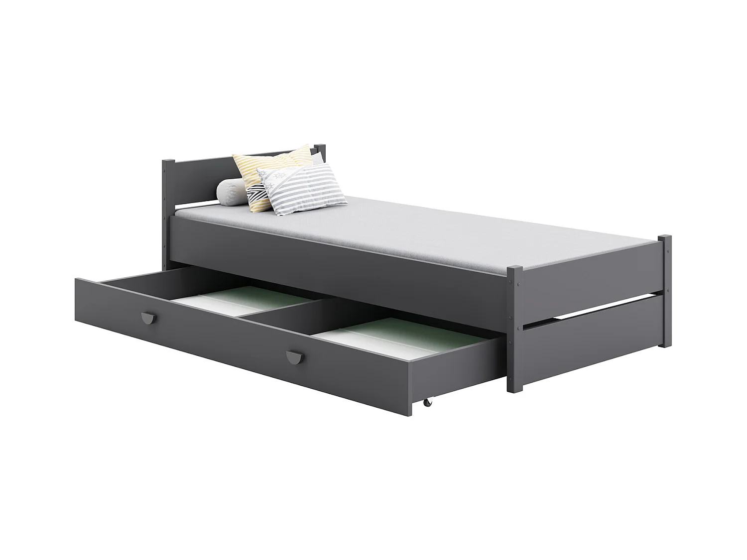 Cama Gris 200x90 cm con Cajón y Colchón – Incluye Estructura, Cajón con Ruedas, Colchón de Espuma 8 cm con Funda Extraíble y Accesorios, Dimensiones 2