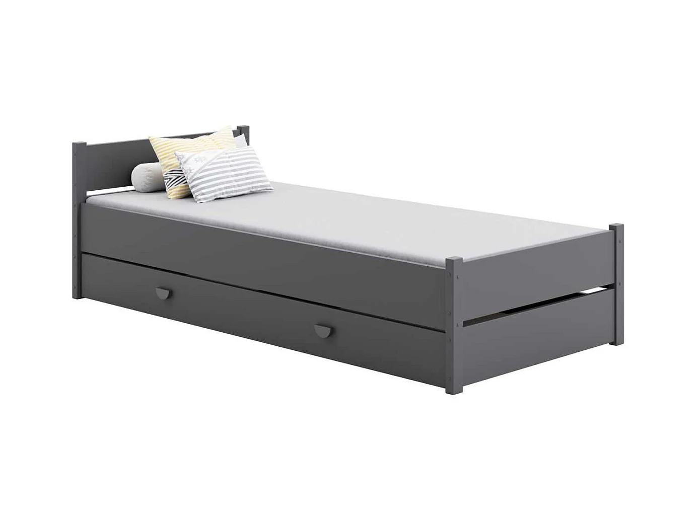 Cama Gris 200x90 cm con Cajón y Colchón – Incluye Estructura, Cajón con Ruedas, Colchón de Espuma 8 cm con Funda Extraíble y Accesorios, Dimensiones 2
