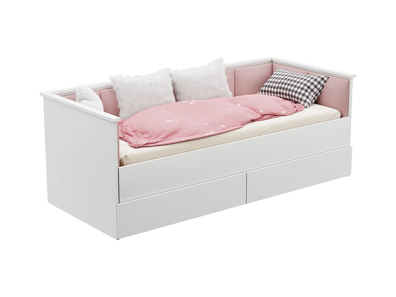 Cama Doble Blanca 200x160 cm Tapizada en Color Rosa – Incluye Estructura, Base y 2 Colchones, Diseño Moderno y Robusto para Dormitorio Matrimonial