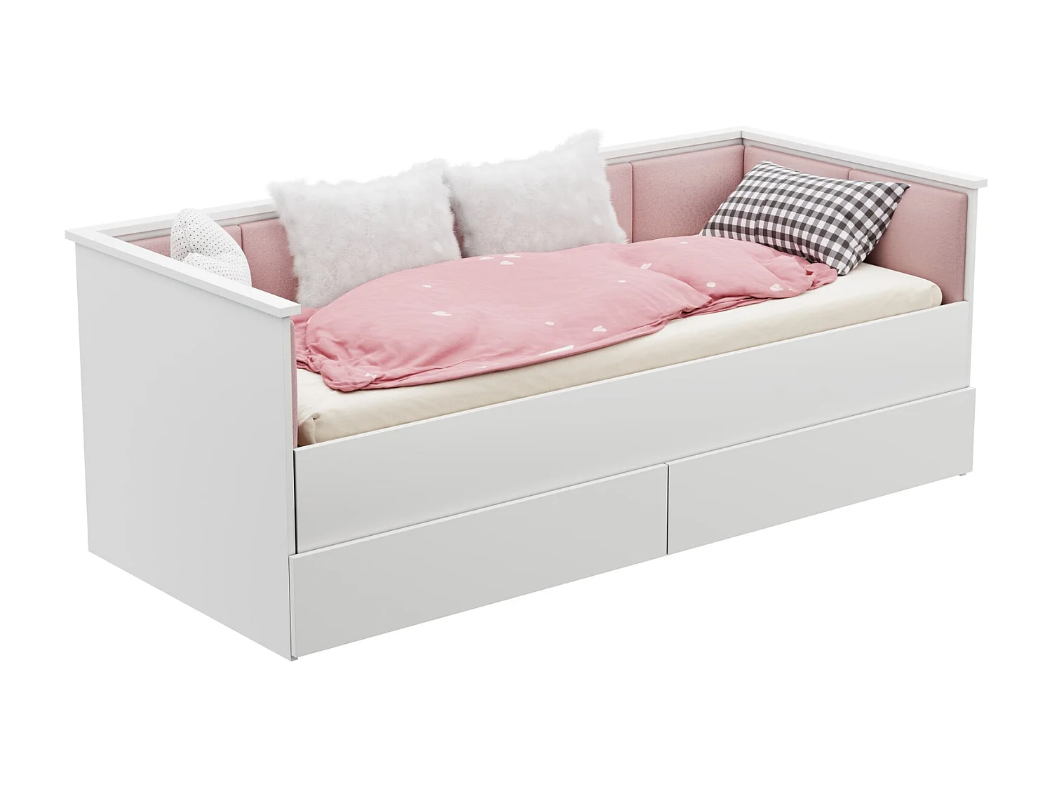 Cama Doble Blanca 200x160 cm Tapizada en Color Rosa – Incluye Estructura, Base y 2 Colchones, Diseño Moderno y Robusto para Dormitorio Matrimonial