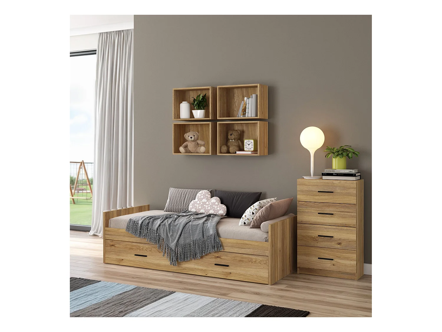 Cama Nido con 1 Cajón de Almacenaje – Mauvella y Negro, 202,6 cm Largo x 98 cm Ancho x 58 cm Alto, Primera Calidad y Alta Resistencia.