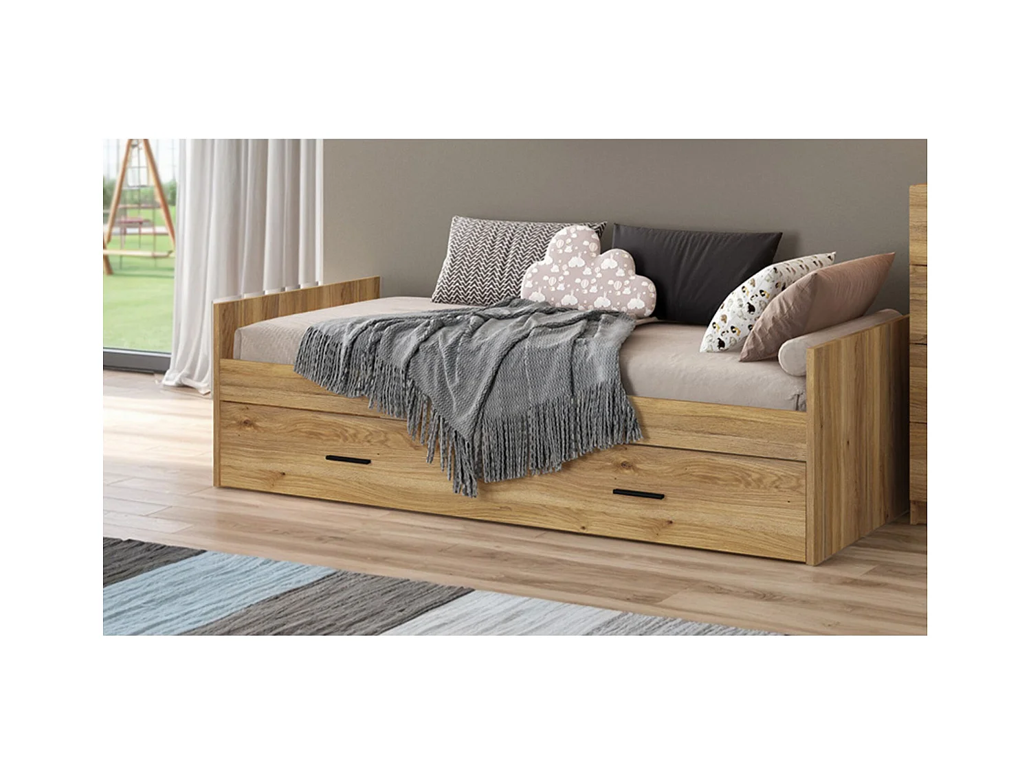 Cama Nido con 1 Cajón de Almacenaje – Mauvella y Negro, 202,6 cm Largo x 98 cm Ancho x 58 cm Alto, Primera Calidad y Alta Resistencia.