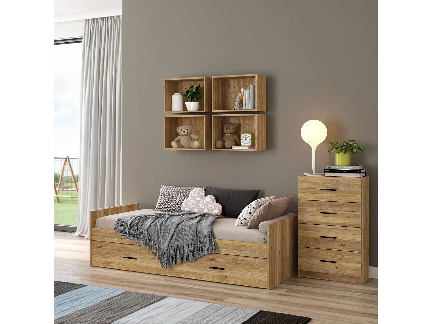 Cama Nido con 1 Cajón de Almacenaje – Mauvella y Negro, 202,6 cm Largo x 98 cm Ancho x 58 cm Alto, Primera Calidad y Alta Resistencia.