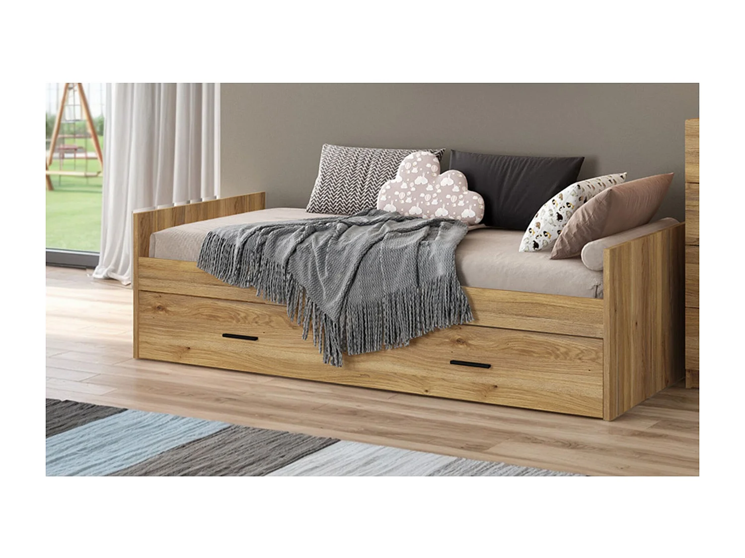 Cama Nido con 1 Cajón de Almacenaje – Mauvella y Negro, 202,6 cm Largo x 98 cm Ancho x 58 cm Alto, Primera Calidad y Alta Resistencia.