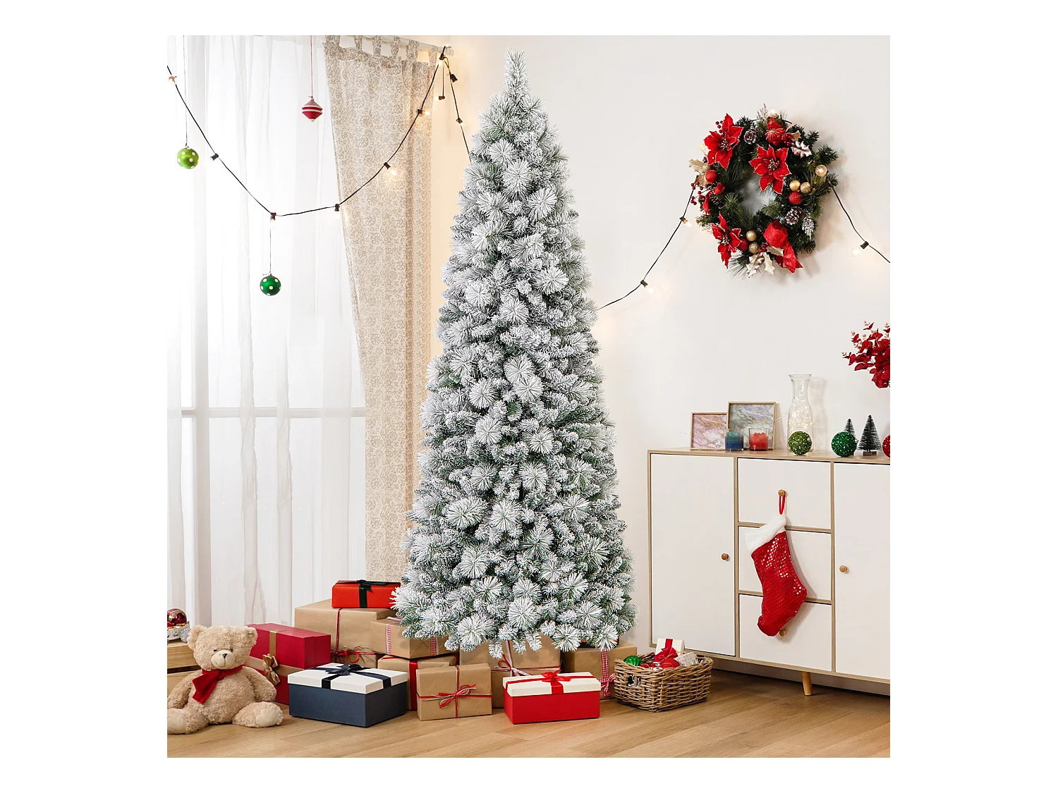 Albero di natale pop-up 210cm con aghi di pino luci led bianco caldo sezione pieghevole, Albero decorativo artificiale Verde