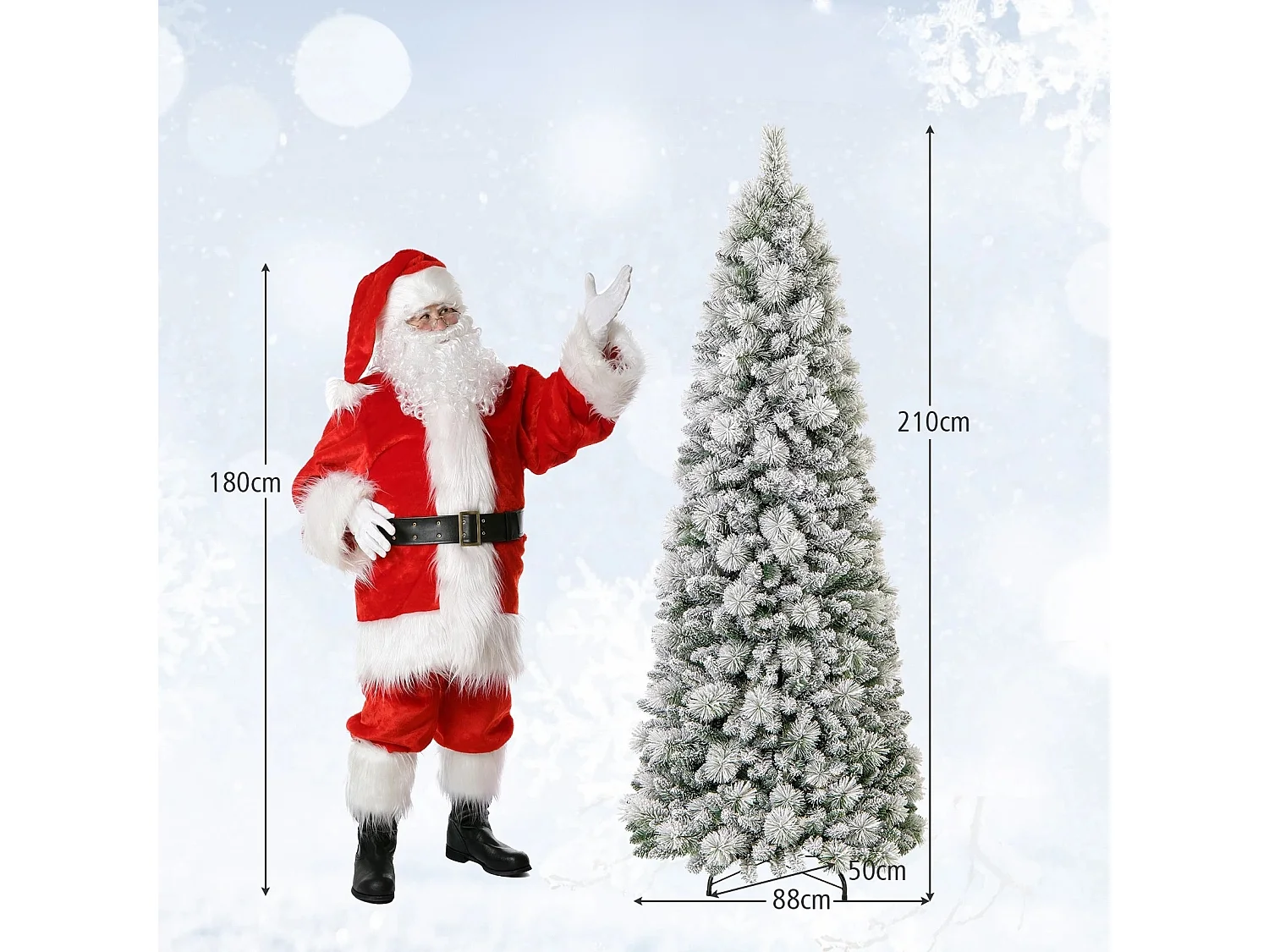 Sapin de Noël Floqué de 210 cm Arbre de Noël avec Aiguilles de Pin 680 Pointes de Branches 200 Lumières LED Blanc Chaud Section Pliable
