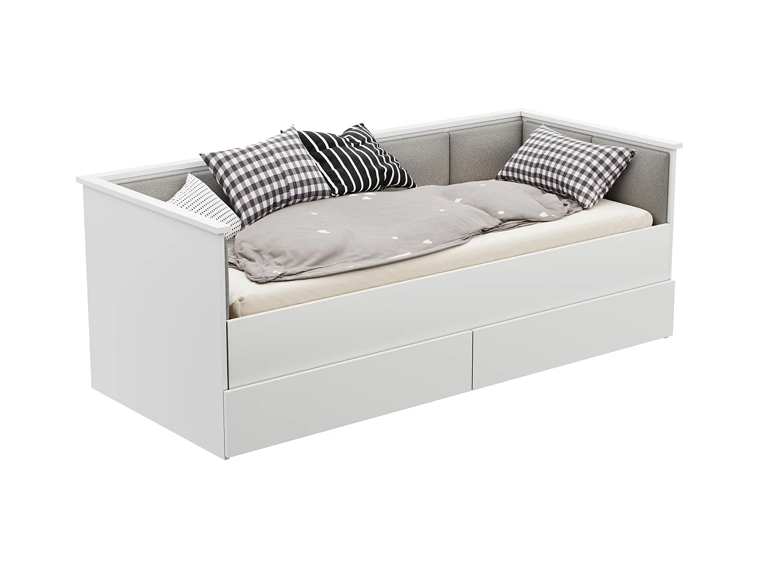 Cama Doble Blanca 200x160 cm Tapizada en Color Gris – Incluye Estructura, Base y 2 Colchones, Diseño Moderno y Robusto para Dormitorio Matrimonial