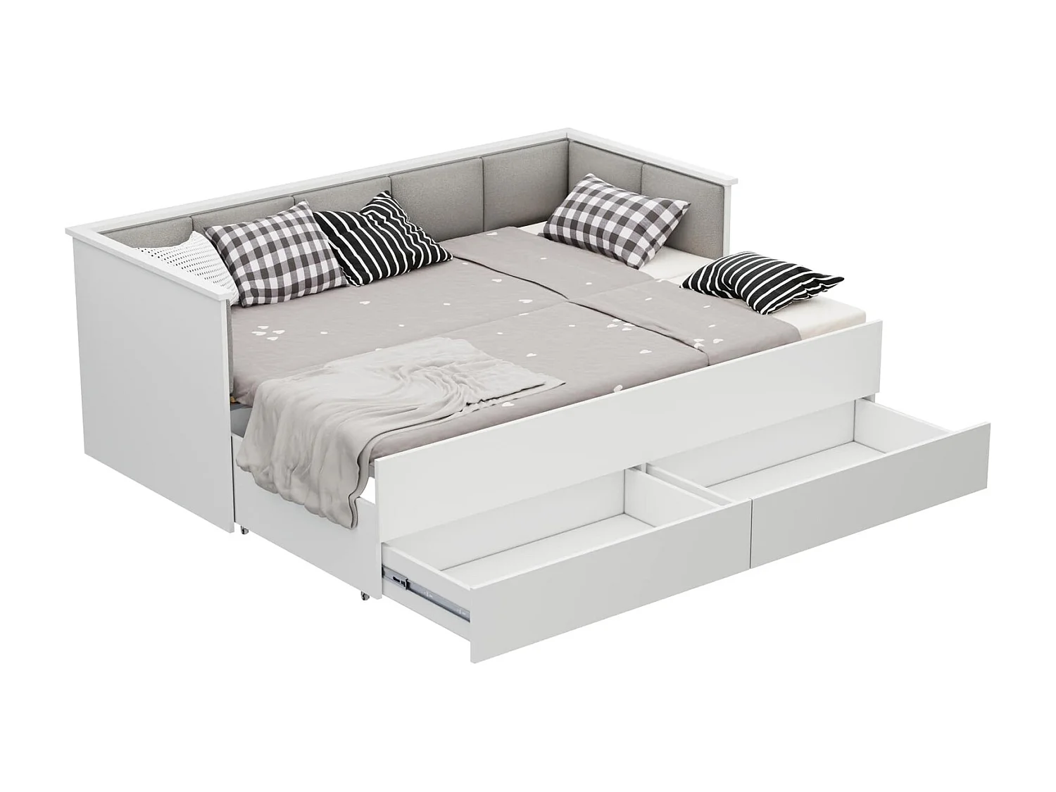 Cama Doble Blanca 200x160 cm Tapizada en Color Gris – Incluye Estructura, Base y 2 Colchones, Diseño Moderno y Robusto para Dormitorio Matrimonial