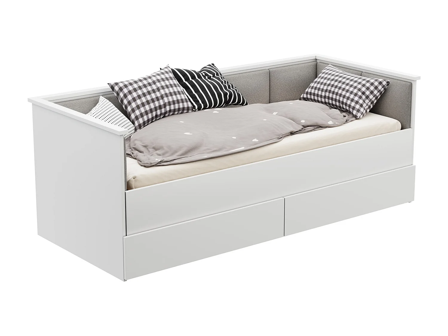 Cama Doble Blanca 200x160 cm Tapizada en Color Gris – Incluye Estructura, Base y 2 Colchones, Diseño Moderno y Robusto para Dormitorio Matrimonial