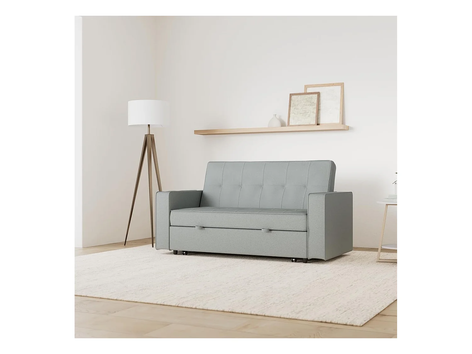 Sofá Cama 2 Plazas con Reposabrazos –  Convertible en Cama con Sistema de Arrastre, Tapizado Gris Moderno – 167x90x96,5 cm