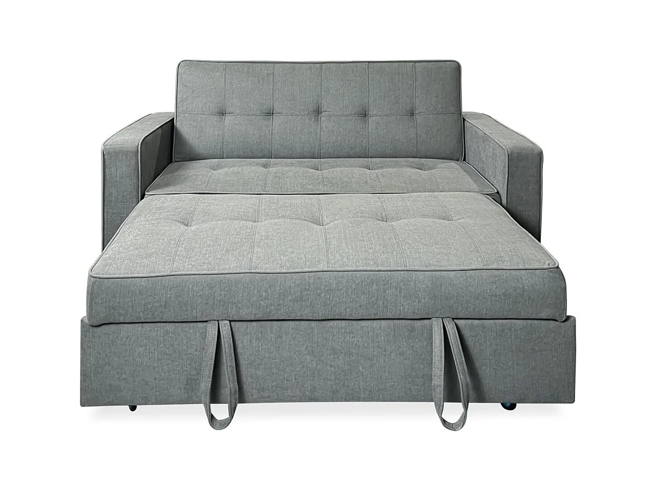 Sofá Cama 2 Plazas con Reposabrazos –  Convertible en Cama con Sistema de Arrastre, Tapizado Gris Moderno – 167x90x96,5 cm
