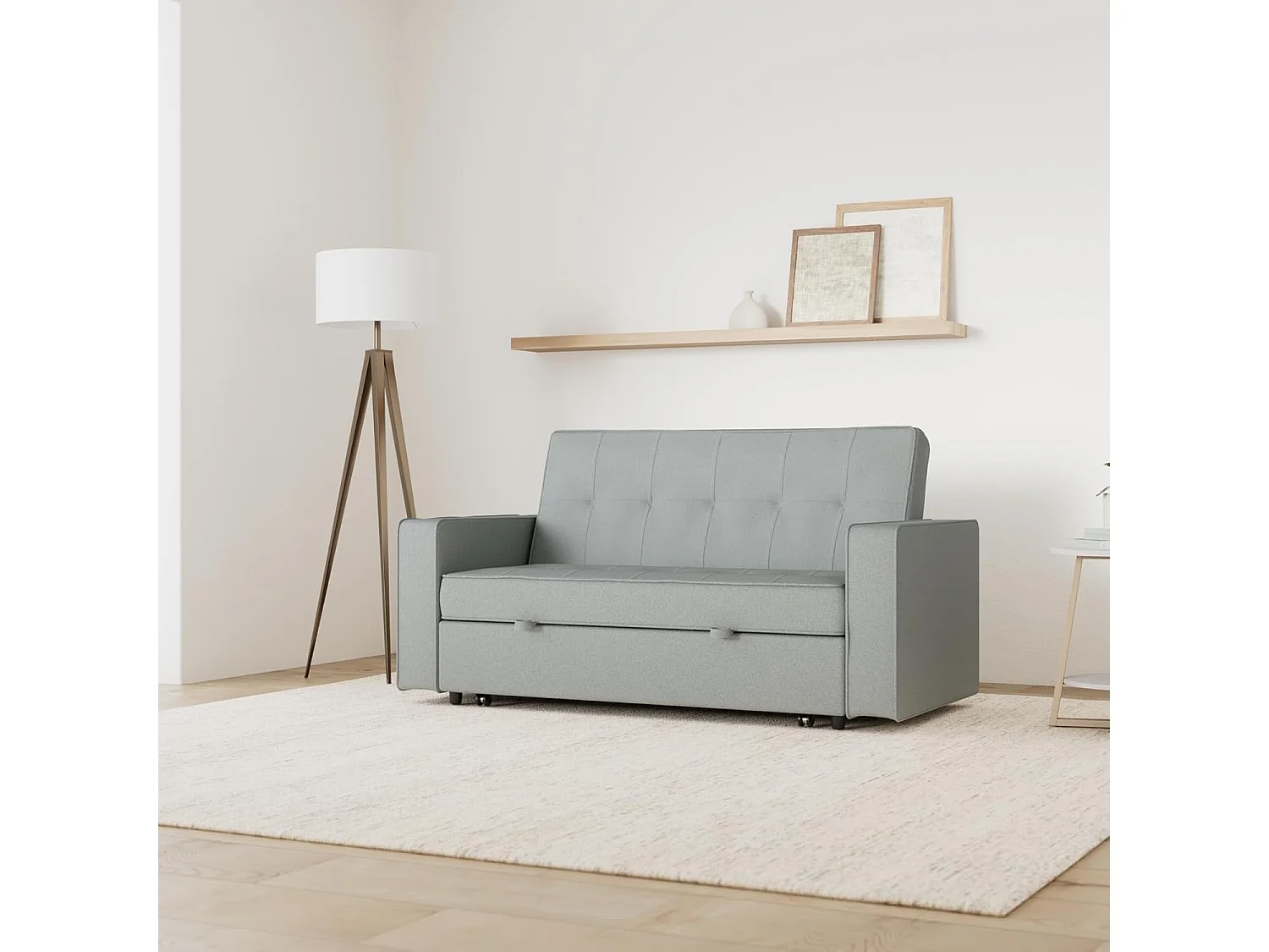 Sofá Cama 2 Plazas con Reposabrazos –  Convertible en Cama con Sistema de Arrastre, Tapizado Gris Moderno – 167x90x96,5 cm