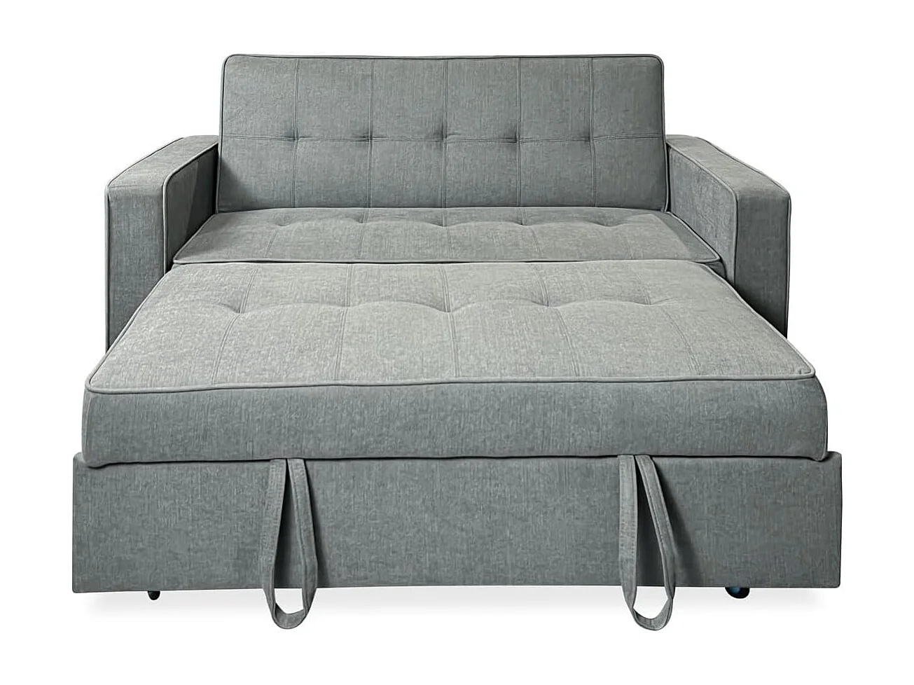 Sofá Cama 2 Plazas con Reposabrazos –  Convertible en Cama con Sistema de Arrastre, Tapizado Gris Moderno – 167x90x96,5 cm