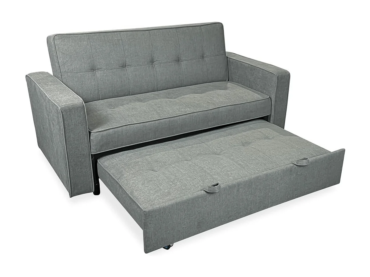 Sofá Cama 2 Plazas con Reposabrazos –  Convertible en Cama con Sistema de Arrastre, Tapizado Gris Moderno – 167x90x96,5 cm