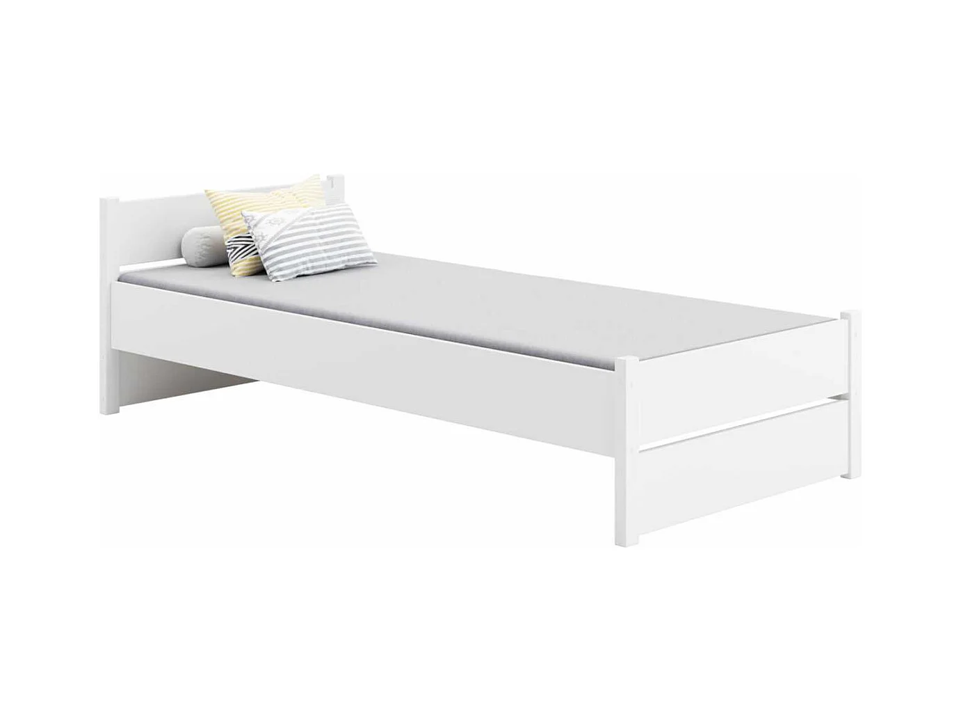 Cama Individual Blanca 200x90 cm – Incluye Colchón de Espuma 8 cm con Funda Extraíble, Estructura Completa y Accesorios, Dimensiones 207x97x65 cm