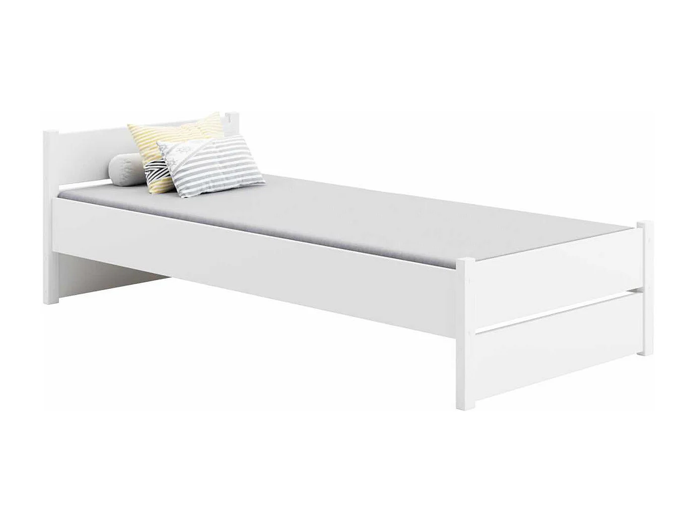 Cama Individual Blanca 200x90 cm – Incluye Colchón de Espuma 8 cm con Funda Extraíble, Estructura Completa y Accesorios, Dimensiones 207x97x65 cm