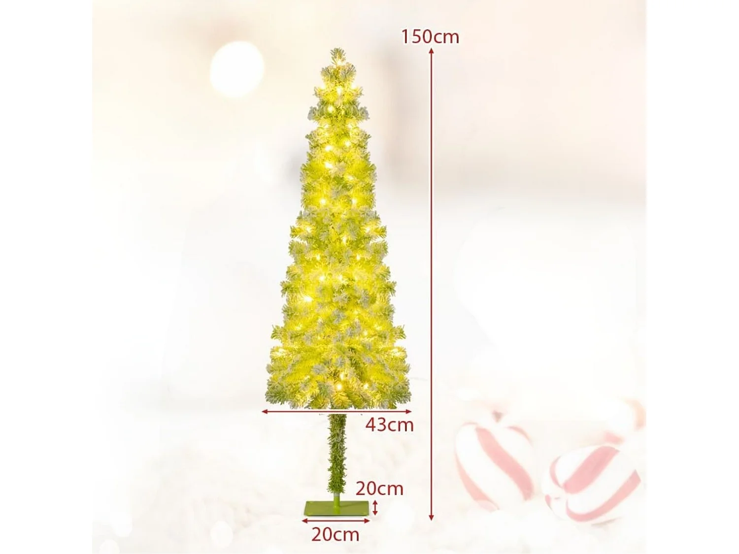 Sapin de Noël Artificiel Pré-éclairé de 150 cm avec Embout Flexible 216 Branches 80 LED Blanc Chaud 8 Modes Forme Crayon Fine et Incurvée