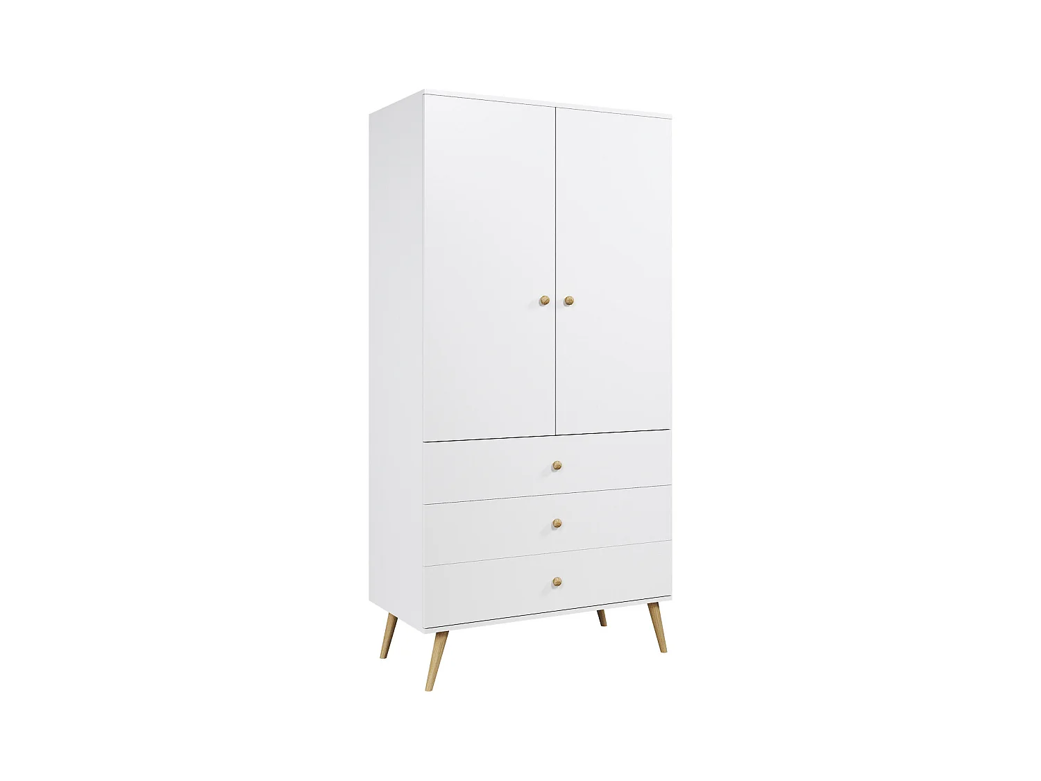 Armario Blanco con 3 Cajones y Barra – Patas de Madera – 202x100x52 cm – Estilo Escandinavo