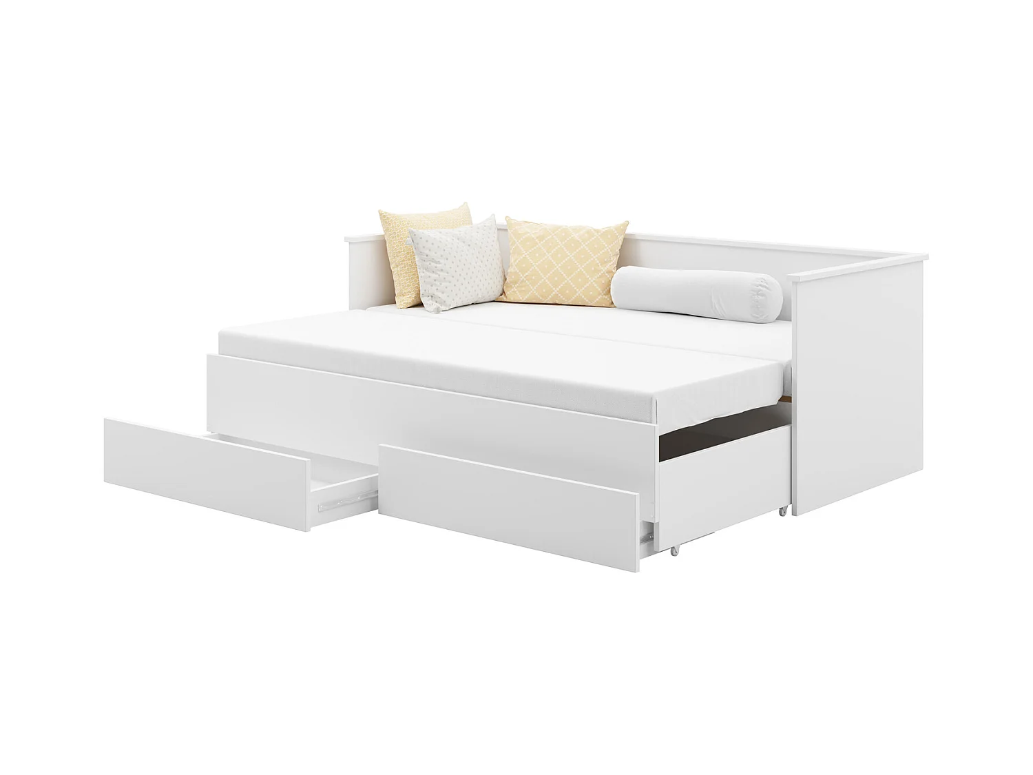 Cama Doble Blanca 200x160 cm – Incluye Estructura, Base y 2 Colchones, Diseño Moderno y Robusto para Dormitorio Matrimonial