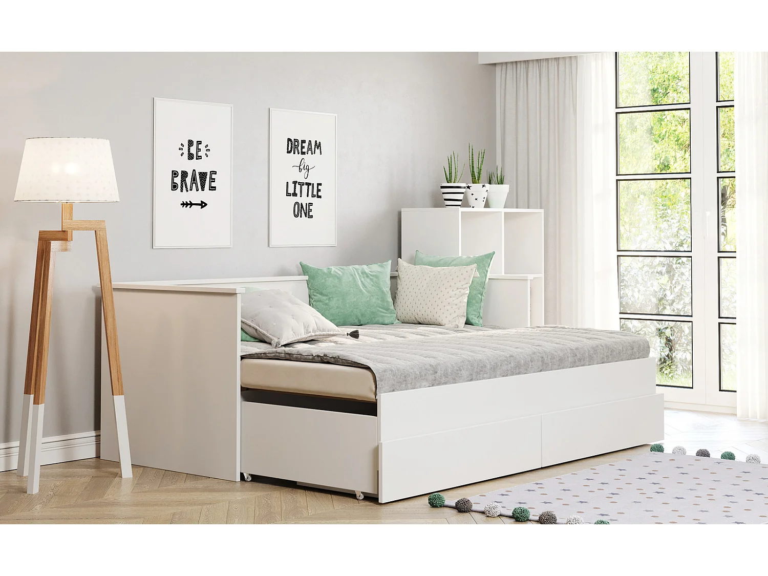 Cama Doble Blanca 200x160 cm – Incluye Estructura, Base y 2 Colchones, Diseño Moderno y Robusto para Dormitorio Matrimonial