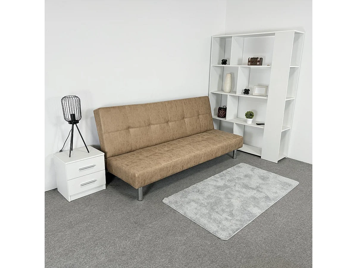 Sofá Cama 3 Plazas de Diseño Moderno, Estructura de Madera, Tapizado Color Piedra, 188x88x88 cm