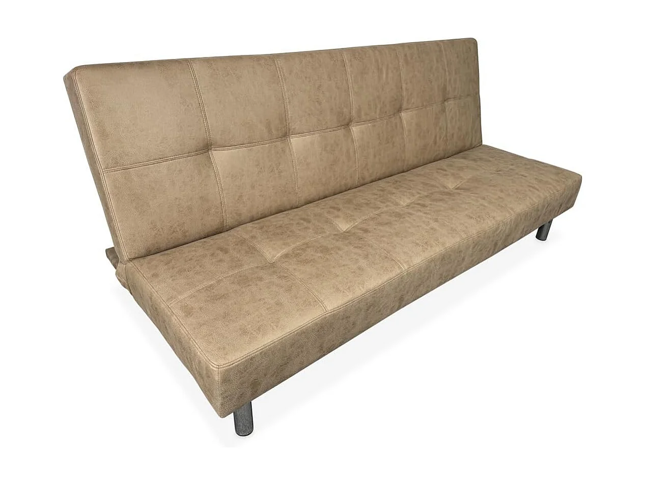 Sofá Cama 3 Plazas de Diseño Moderno, Estructura de Madera, Tapizado Color Piedra, 188x88x88 cm