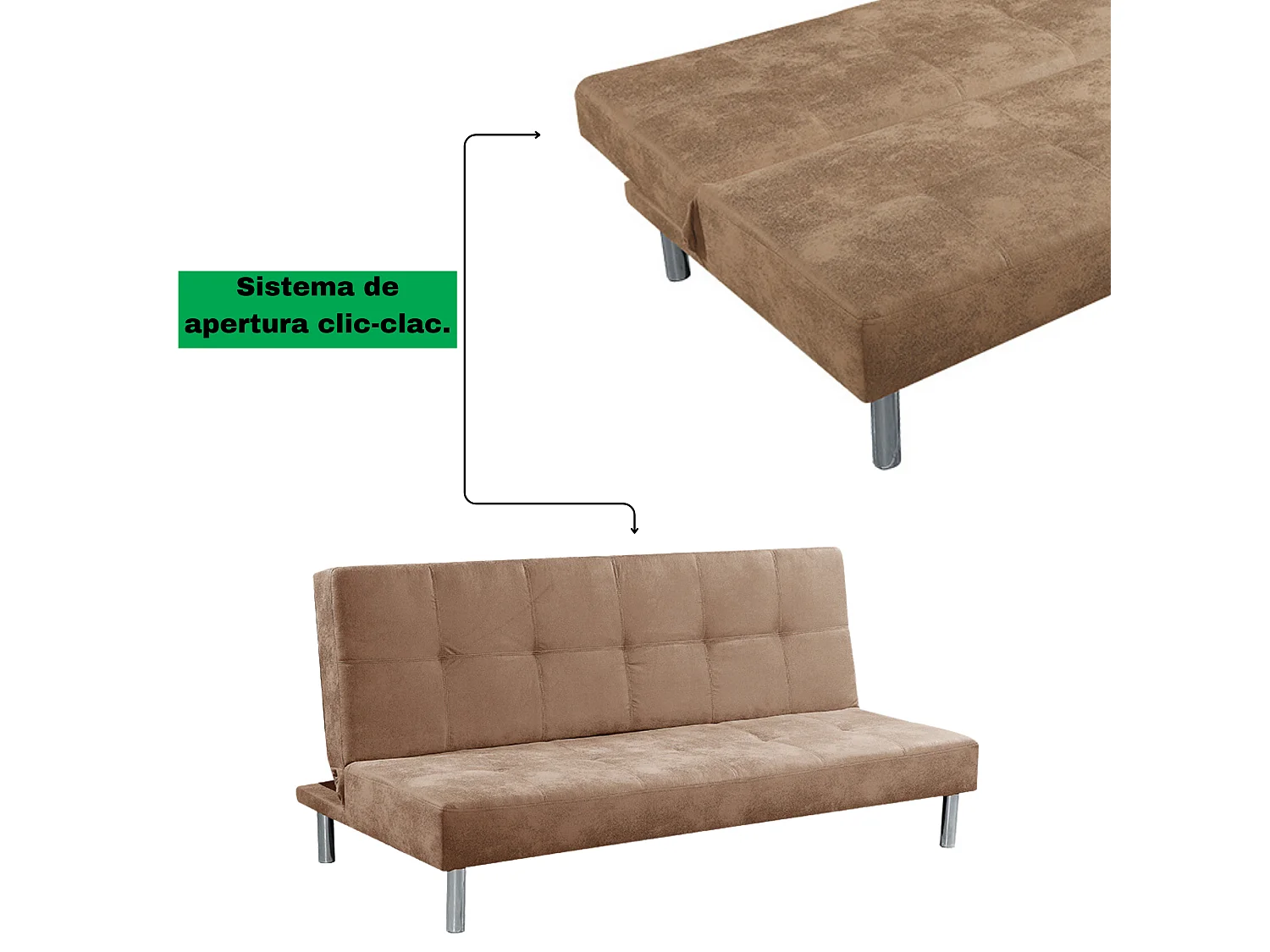 Sofá Cama 3 Plazas de Diseño Moderno, Estructura de Madera, Tapizado Color Piedra, 188x88x88 cm