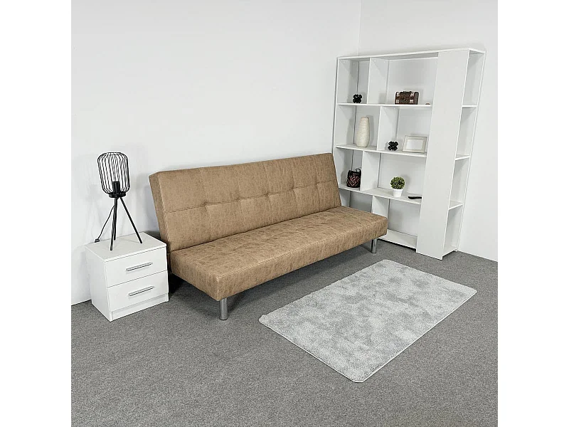 Sofá Cama 3 Plazas de Diseño Moderno, Estructura de Madera, Tapizado Color Piedra, 188x88x88 cm