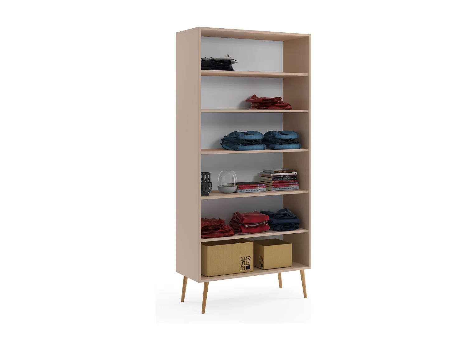Armario Alto con 5 Estantes – Color Macchiato 212x87x41 cm  – Diseño Escandinavo para Dormitorio o Salón