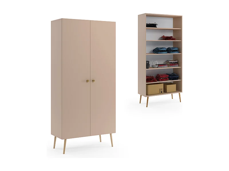 Armario Alto con 5 Estantes – Color Macchiato 212x87x41 cm  – Diseño Escandinavo para Dormitorio o Salón
