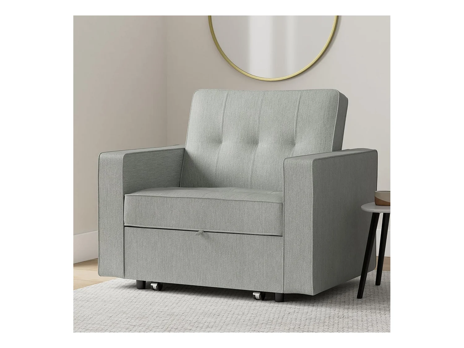 Sofá Cama Individual 1 Plaza – Convertible con Sistema de Arrastre, Tapizado Gris Moderno, Compacto y Funcional – 112x88x94 cm