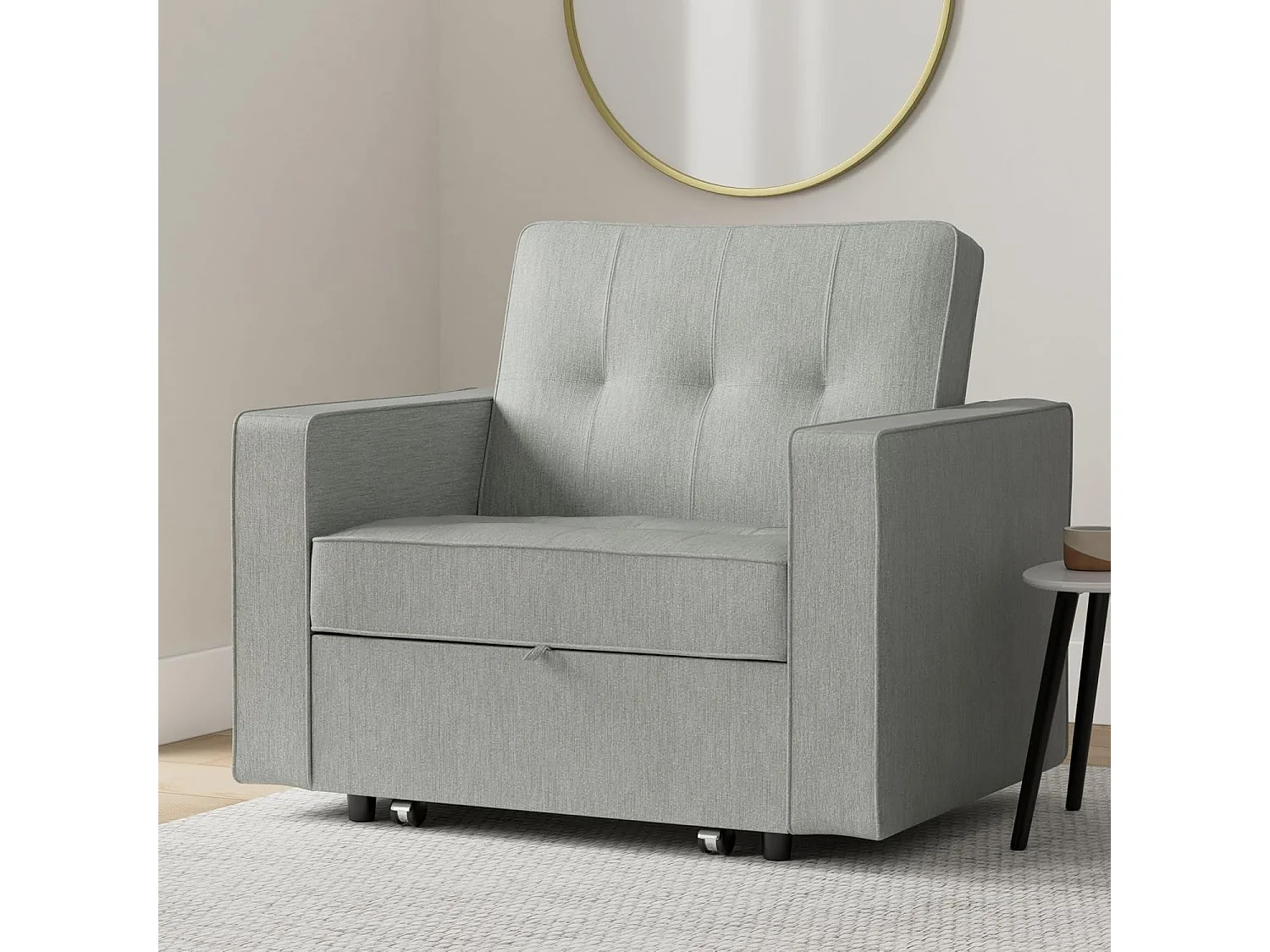 Sofá Cama Individual 1 Plaza – Convertible con Sistema de Arrastre, Tapizado Gris Moderno, Compacto y Funcional – 112x88x94 cm