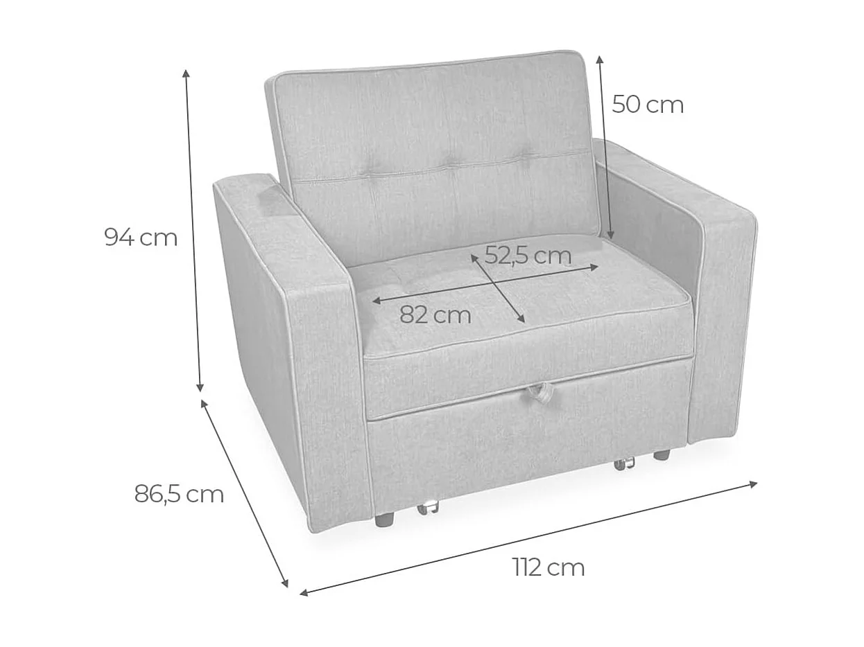 Sofá Cama Individual 1 Plaza – Convertible con Sistema de Arrastre, Tapizado Gris Moderno, Compacto y Funcional – 112x88x94 cm