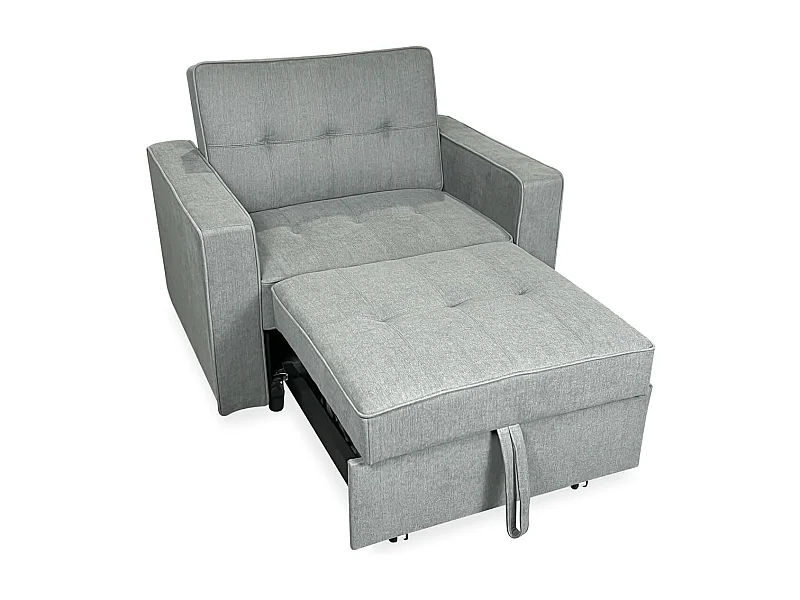 Sofá Cama Individual 1 Plaza – Convertible con Sistema de Arrastre, Tapizado Gris Moderno, Compacto y Funcional – 112x88x94 cm