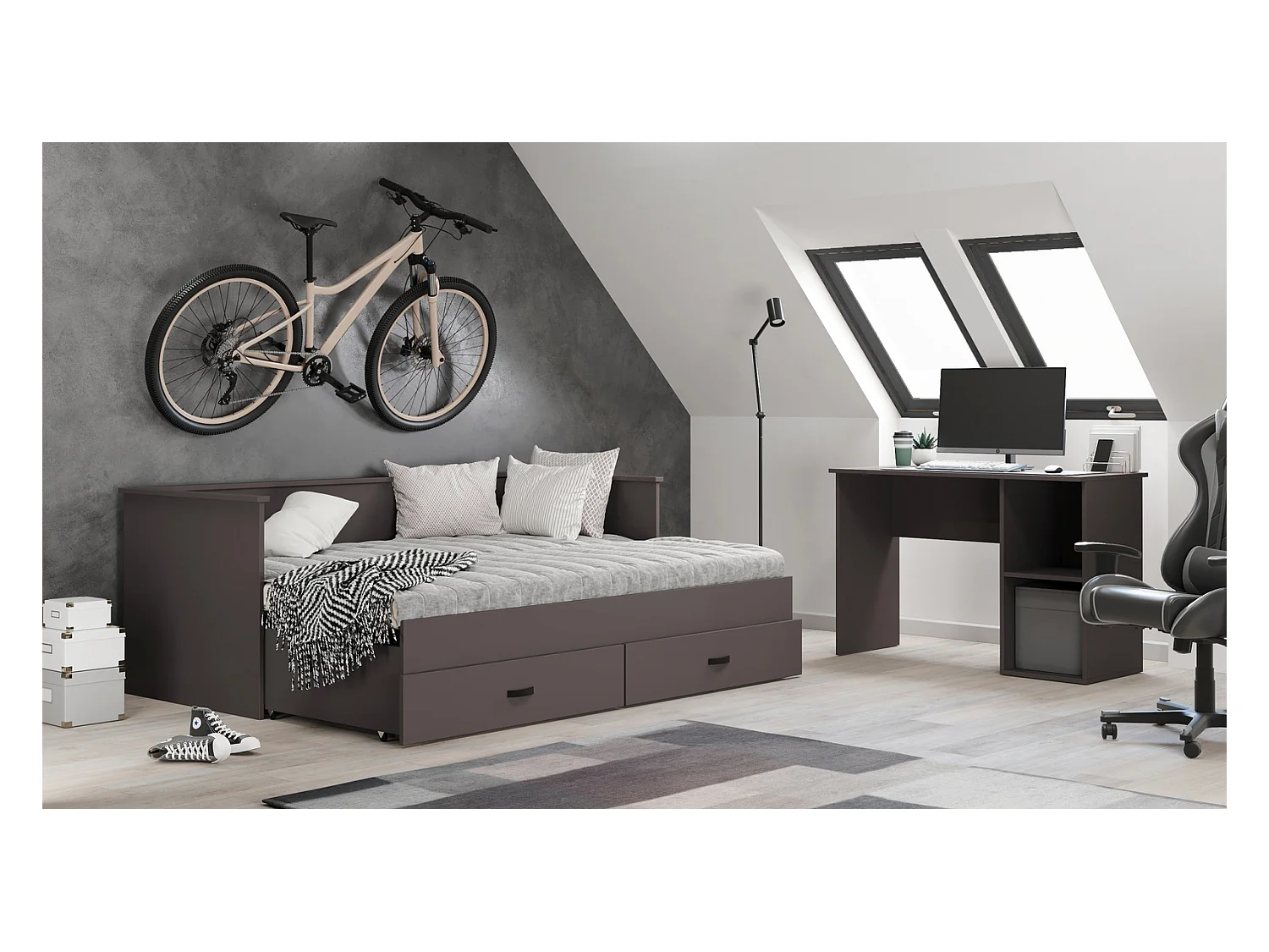 Cama Doble Gris 200x160 cm sin Colchón – Estructura Plegable con Marco Incluido, Dimensiones 207x166x75 cm Desplegada, Diseño Práctico y Robusto