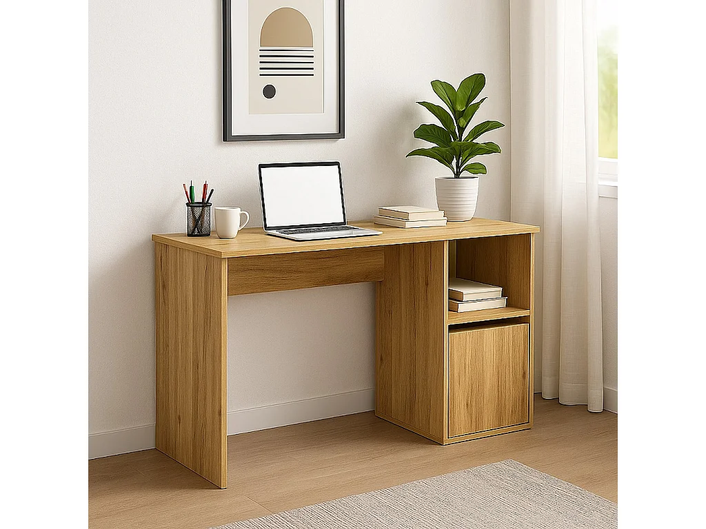 Mesa de Ordenador Color Mauvella con 1 Estante y 1 Puerta – Escritorio Compacto 120x50x75 cm – Ideal para Oficina o Estudio