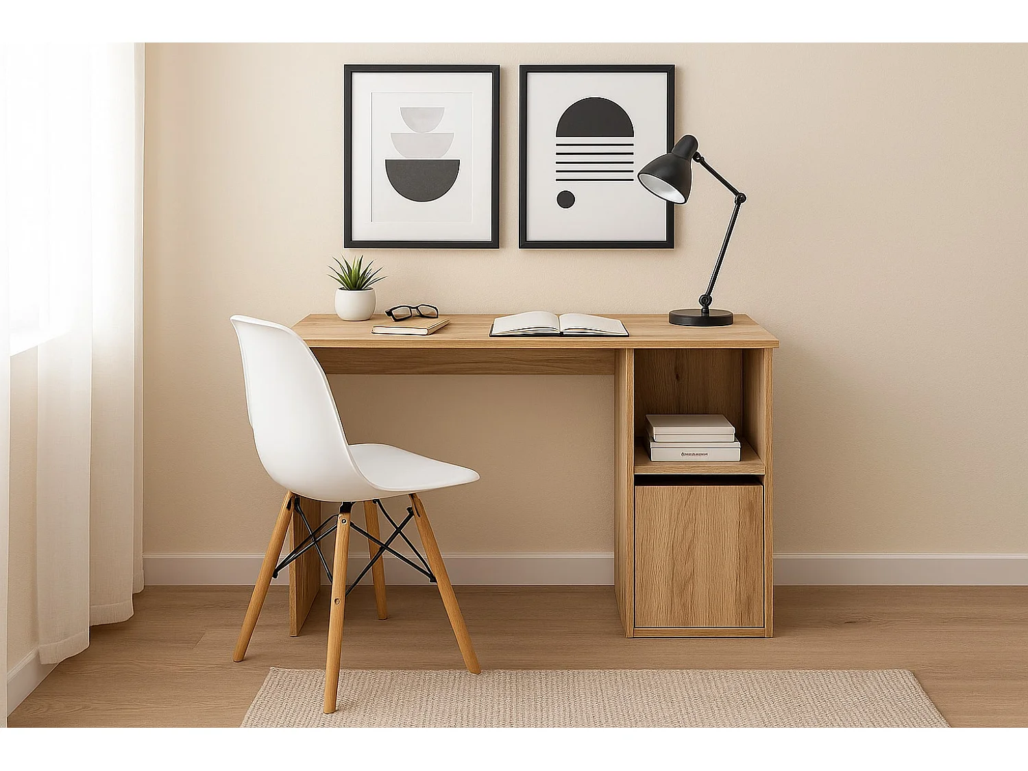 Mesa de Ordenador Color Mauvella con 1 Estante y 1 Puerta – Escritorio Compacto 120x50x75 cm – Ideal para Oficina o Estudio