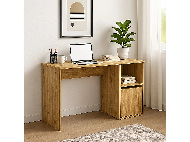 Mesa de Ordenador Color Mauvella con 1 Estante y 1 Puerta – Escritorio Compacto 120x50x75 cm – Ideal para Oficina o Estudio