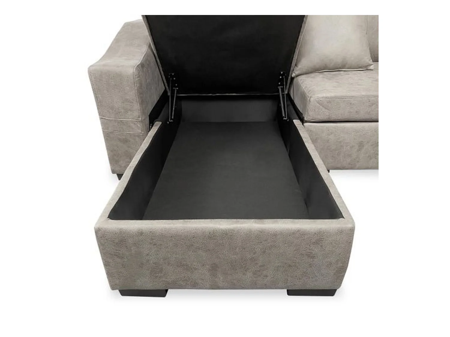 Sofá Cama 3 Plazas Reversible con Chaiselongue y Almacenaje, Tapizado en Tela Cemento, 253x95x156 cm