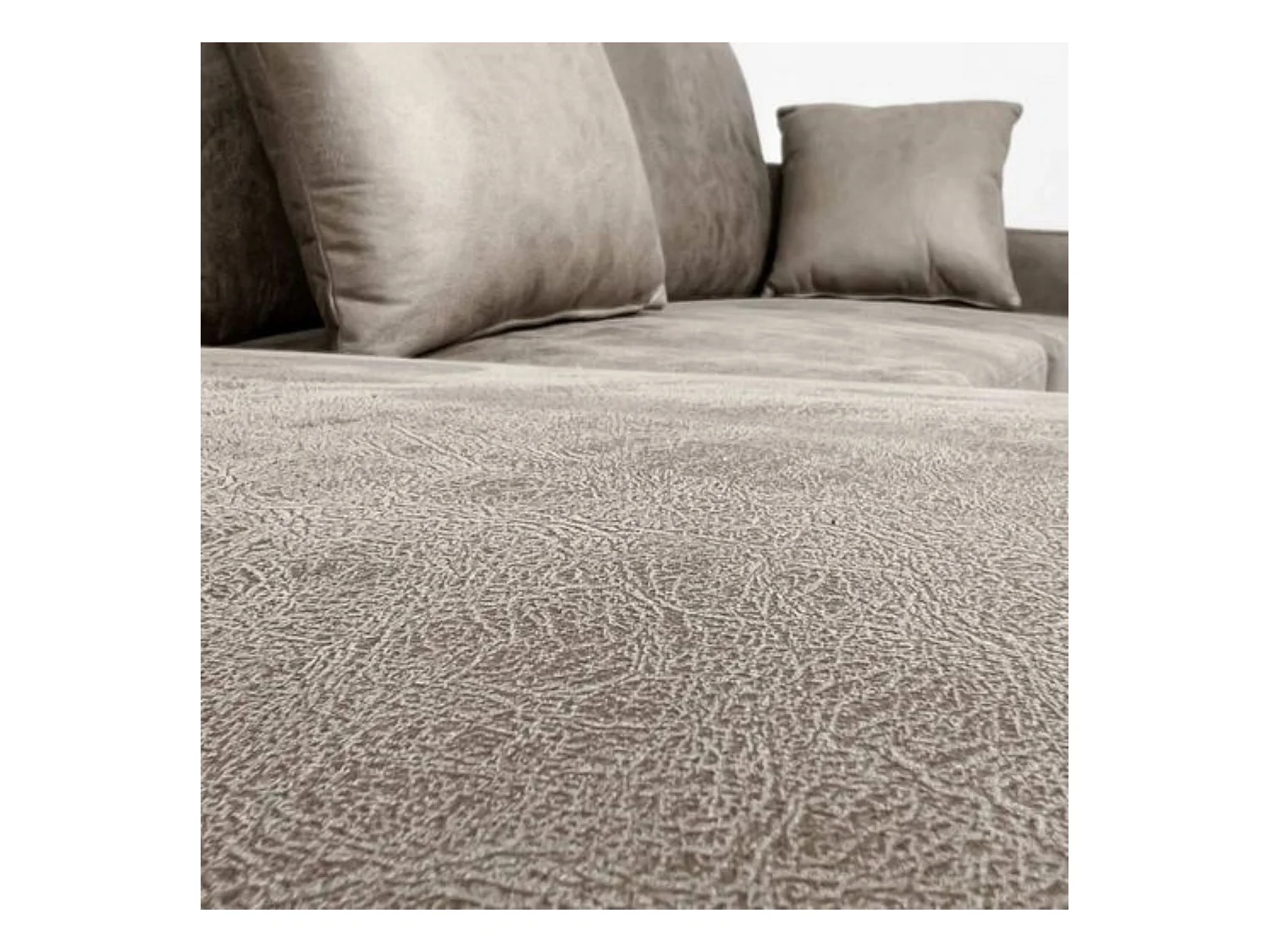 Sofá Cama 3 Plazas Reversible con Chaiselongue y Almacenaje, Tapizado en Tela Cemento, 253x95x156 cm