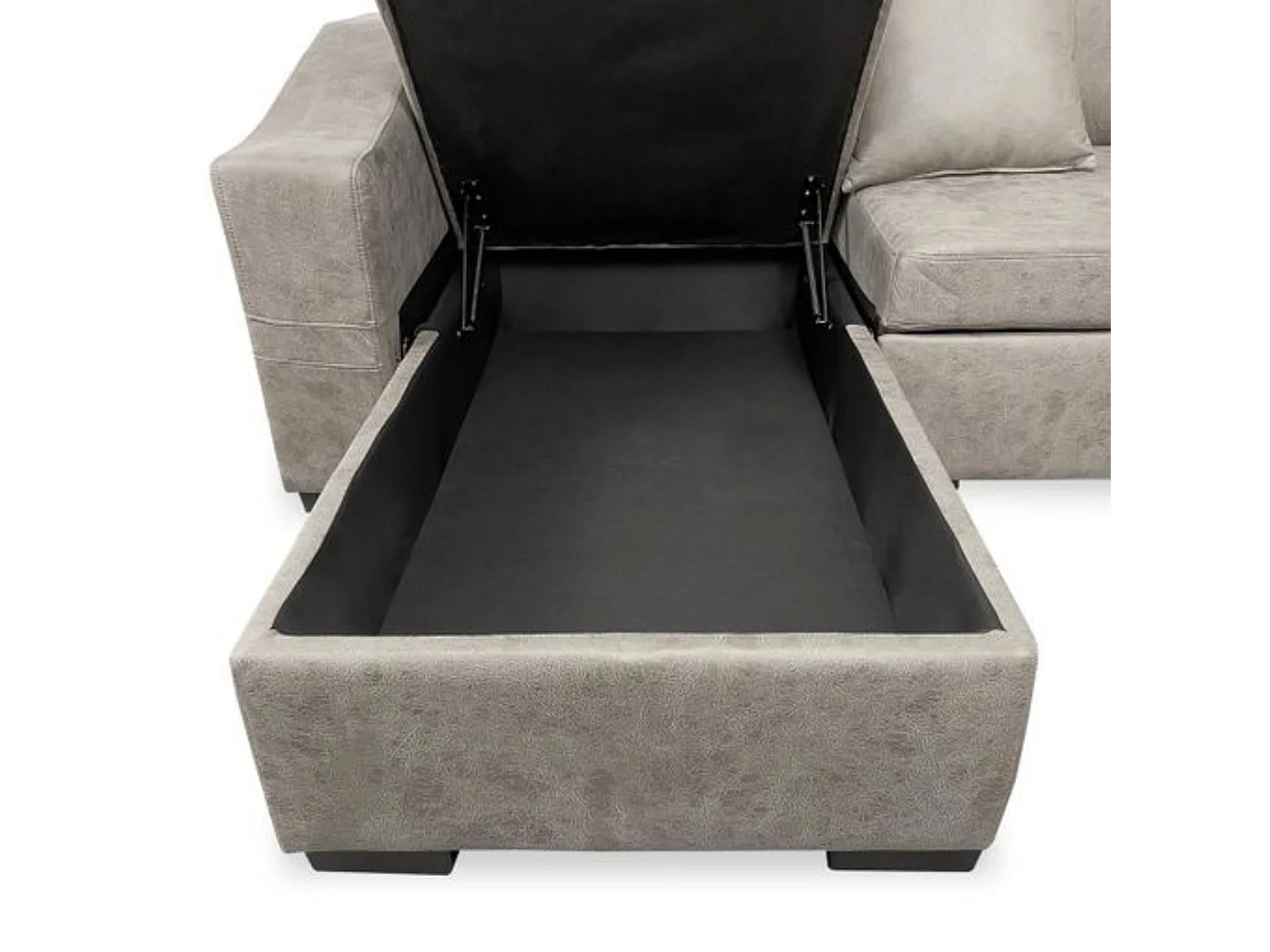 Sofá Cama 3 Plazas Reversible con Chaiselongue y Almacenaje, Tapizado en Tela Cemento, 253x95x156 cm