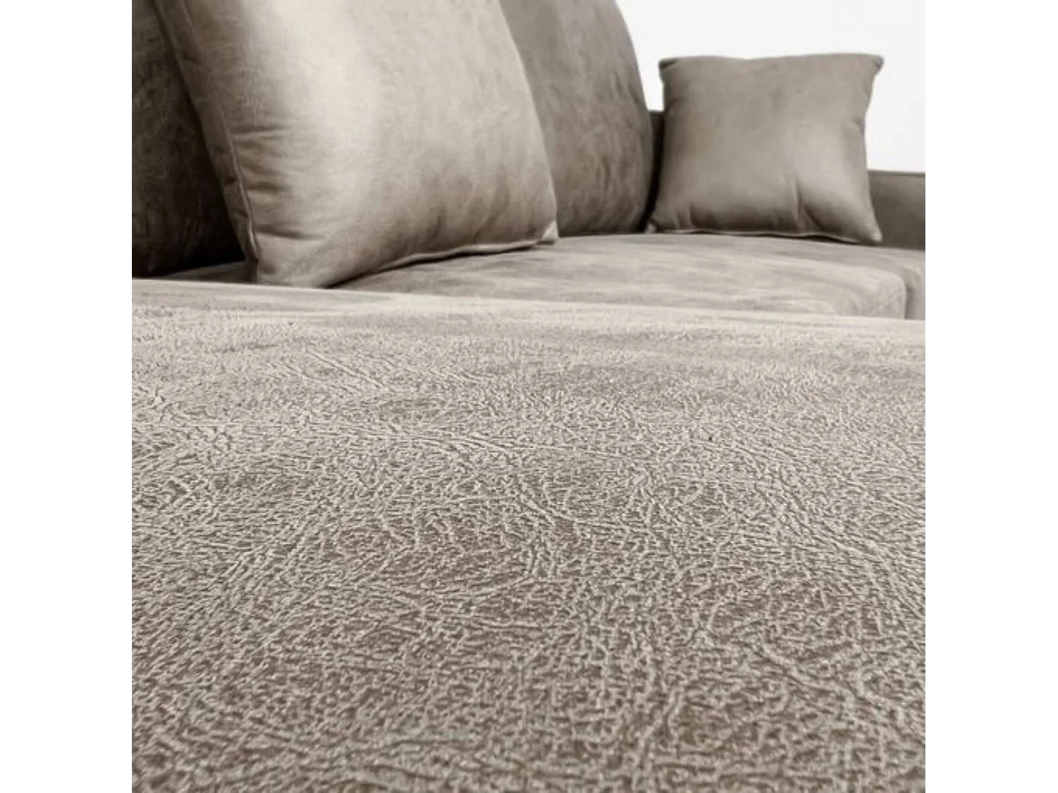 Sofá Cama 3 Plazas Reversible con Chaiselongue y Almacenaje, Tapizado en Tela Cemento, 253x95x156 cm