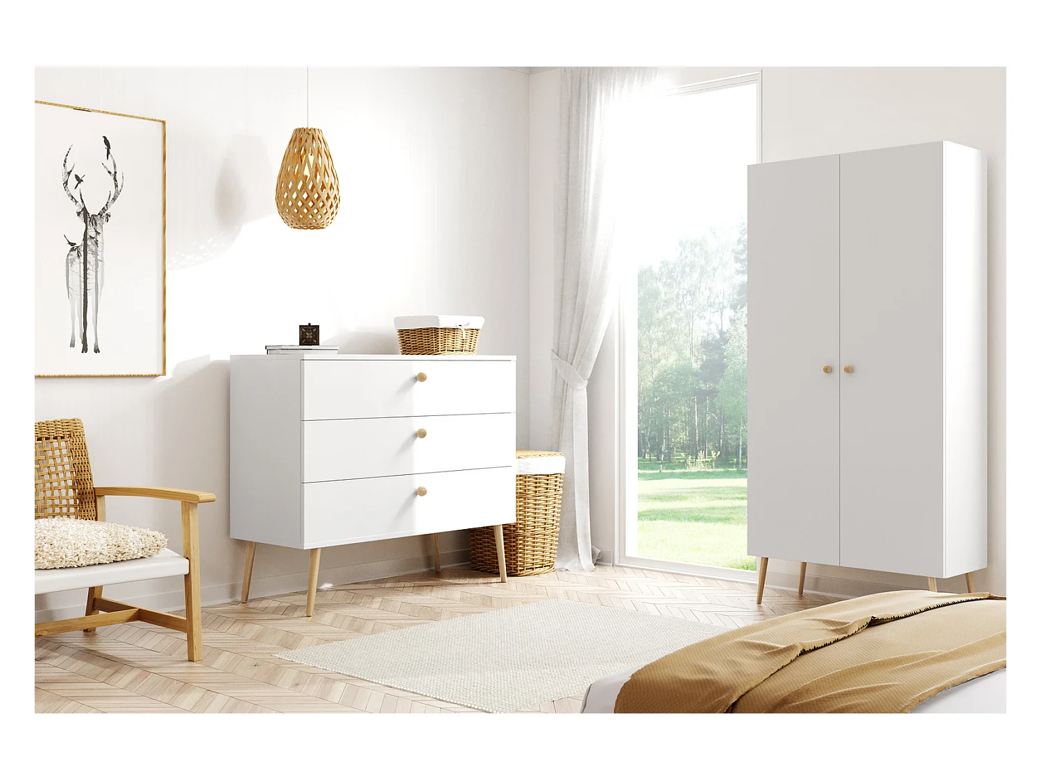 Armario Alto con 5 Estantes – Color Blanco 212x87x41 cm  – Diseño Escandinavo para Dormitorio o Salón