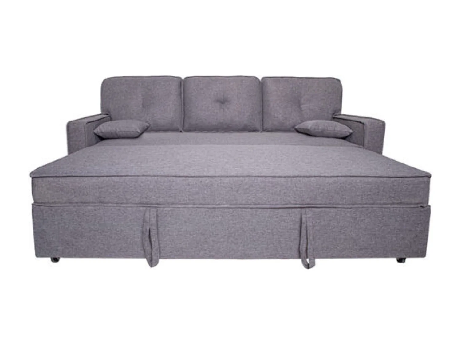 Sofá Cama 3 Plazas con Reposabrazos – Convertible con Sistema de Arrastre, Tapizado Gris Moderno, Estructura Robusta – 210x85x90 cm